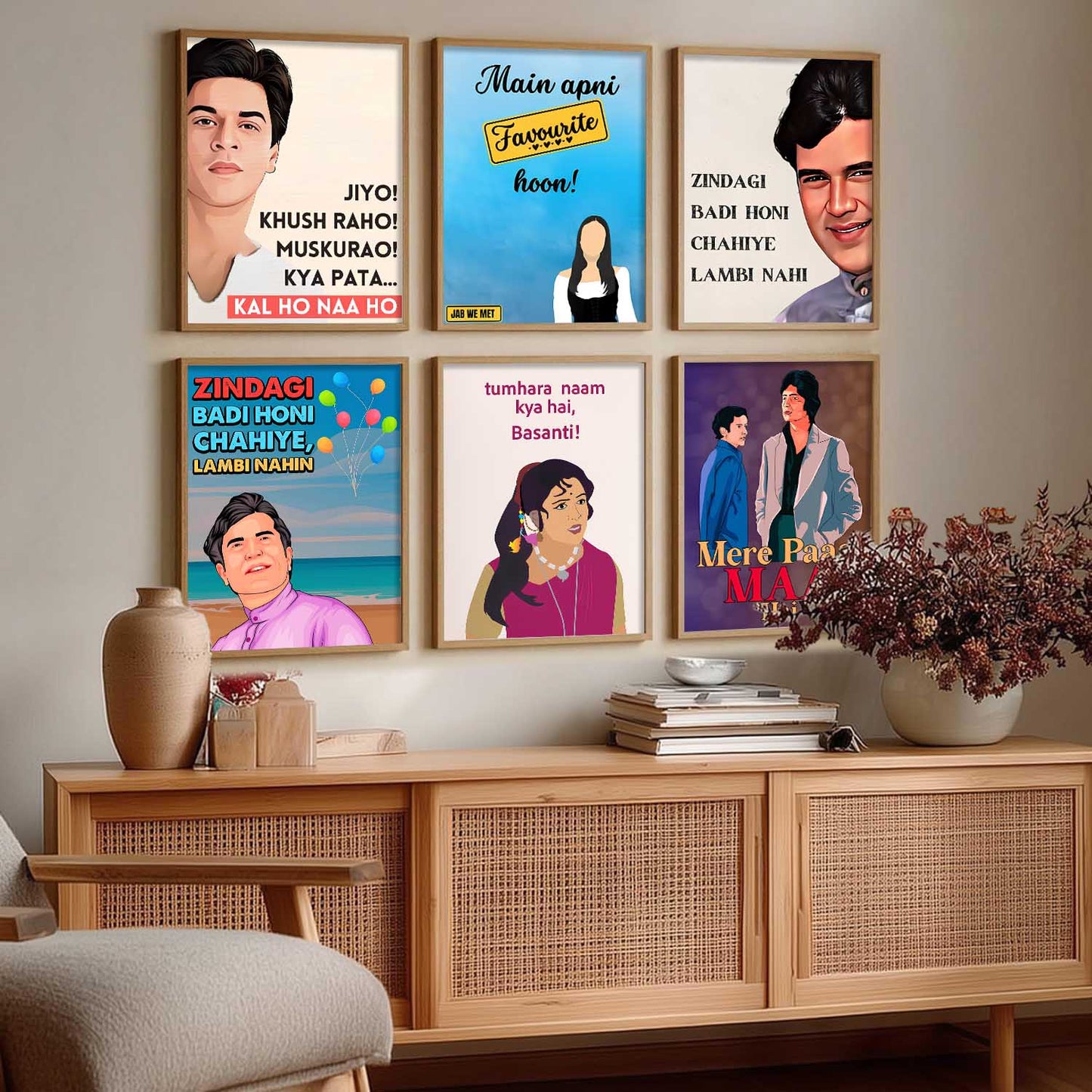 Bollywood Retro Hindi Film Wall Art Paintings with Frame for Living Room Bedroom