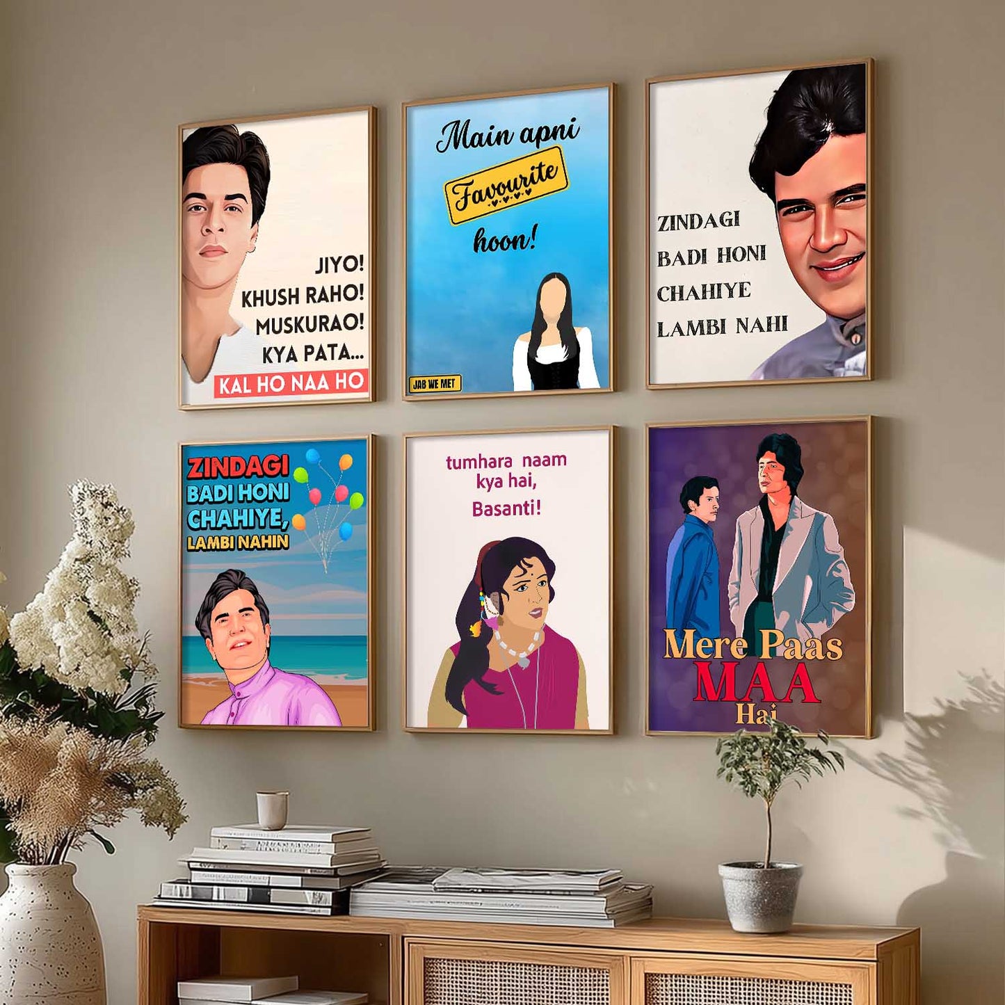 Bollywood Retro Hindi Film Wall Art Paintings with Frame for Living Room Bedroom