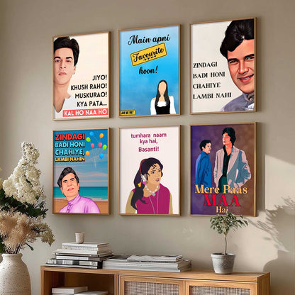 Bollywood Retro Hindi Film Wall Art Paintings with Frame for Living Room Bedroom
