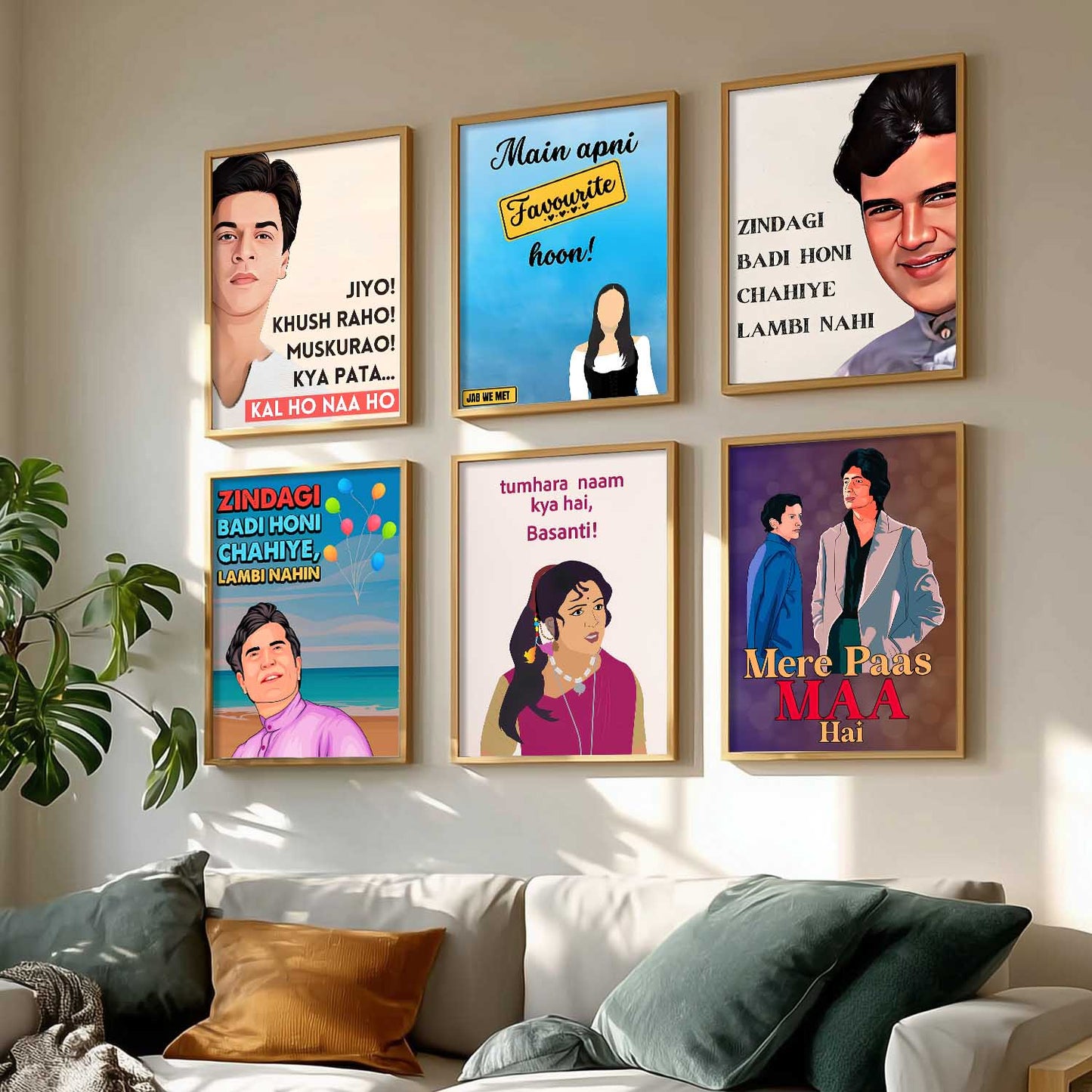 Bollywood Retro Hindi Film Wall Art Paintings with Frame for Living Room Bedroom