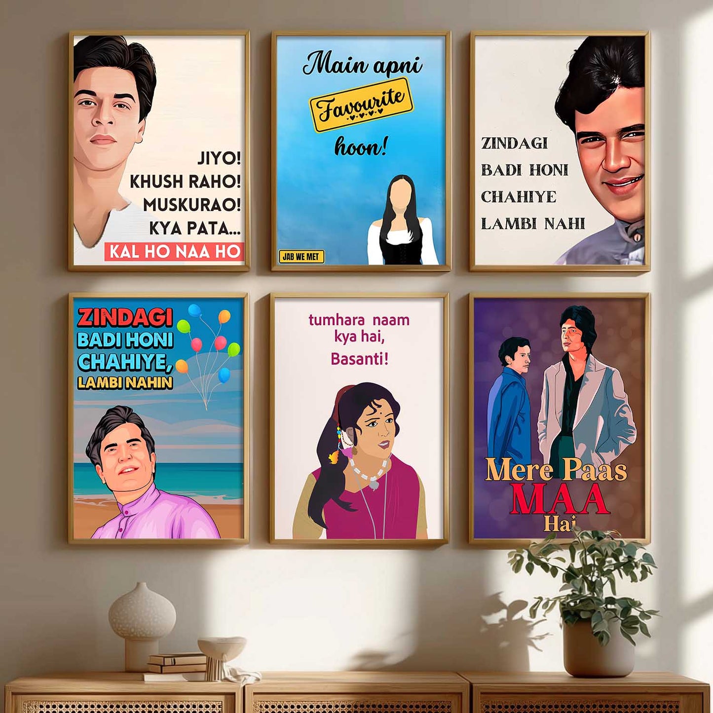Bollywood Retro Hindi Film Wall Art Paintings with Frame for Living Room Bedroom