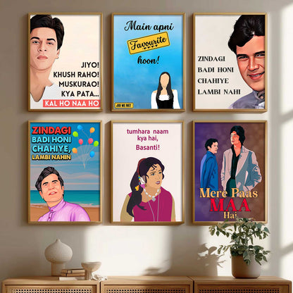 Bollywood Retro Hindi Film Wall Art Paintings with Frame for Living Room Bedroom