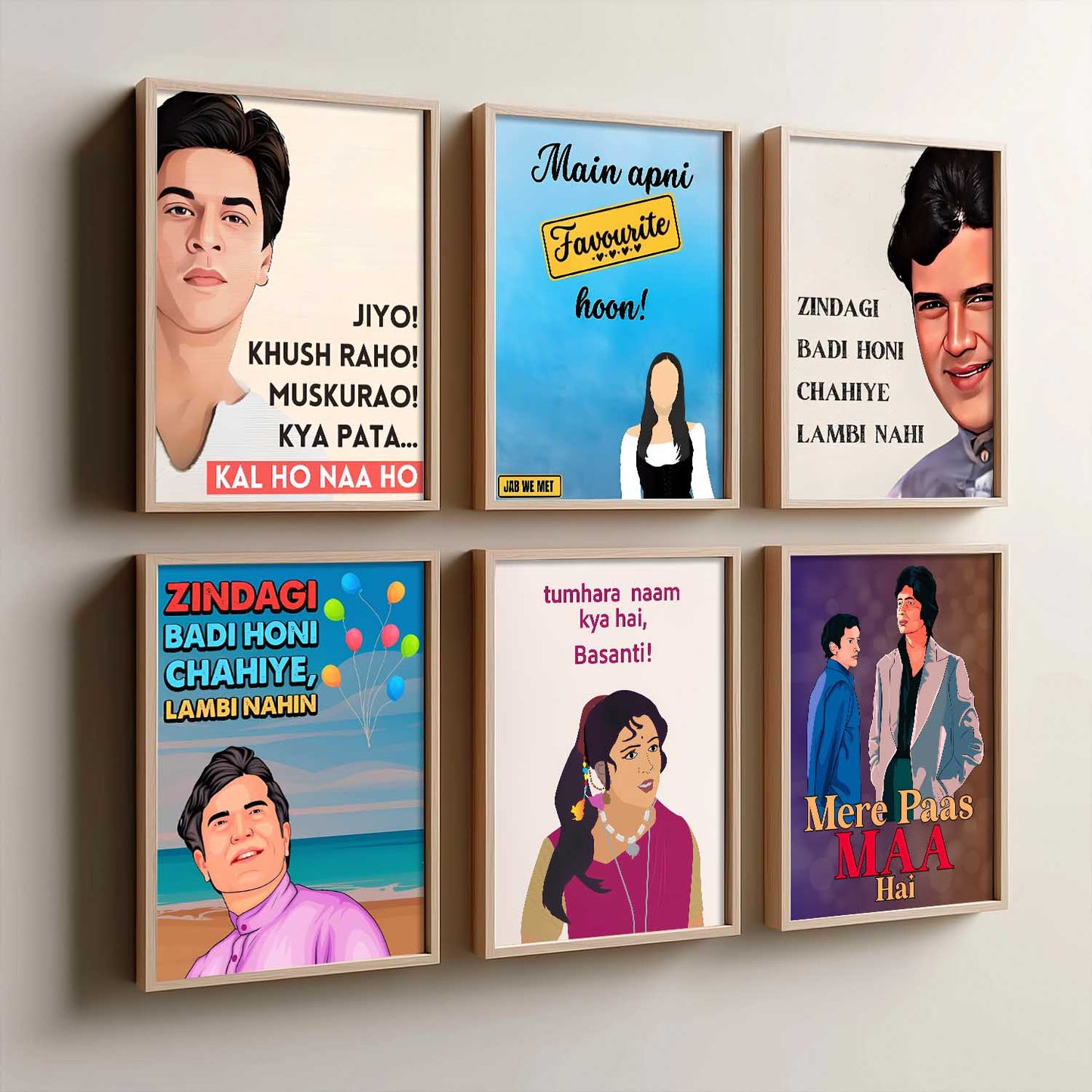 Bollywood Retro Hindi Film Wall Art Paintings with Frame for Living Room Bedroom