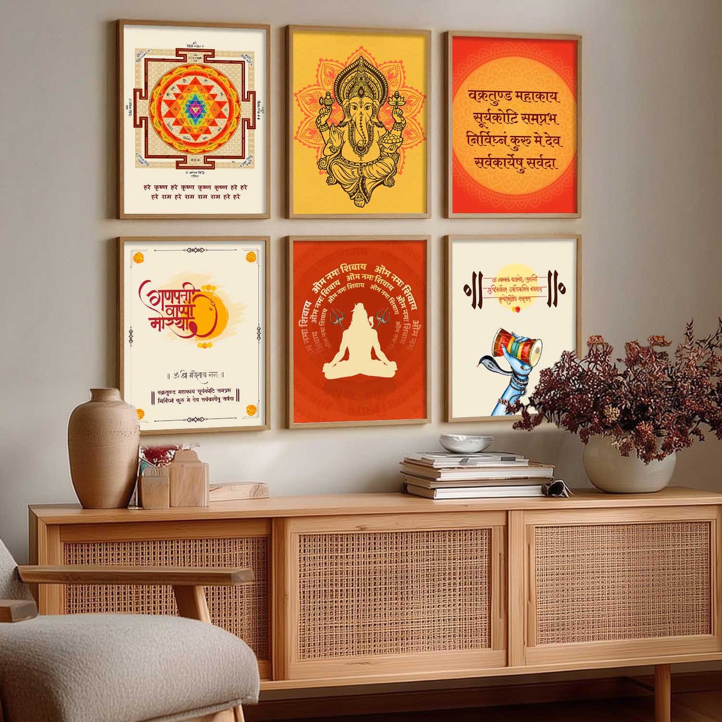 Ganesh Ji, Mahamrityunjay Mantra, Vakra Tunde Mahakaya  Wall Art Paintings with Frame for Living Room Bedroom