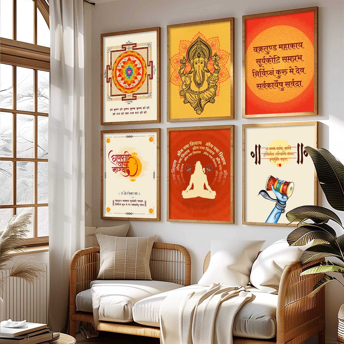 Ganesh Ji, Mahamrityunjay Mantra, Vakra Tunde Mahakaya  Wall Art Paintings with Frame for Living Room Bedroom