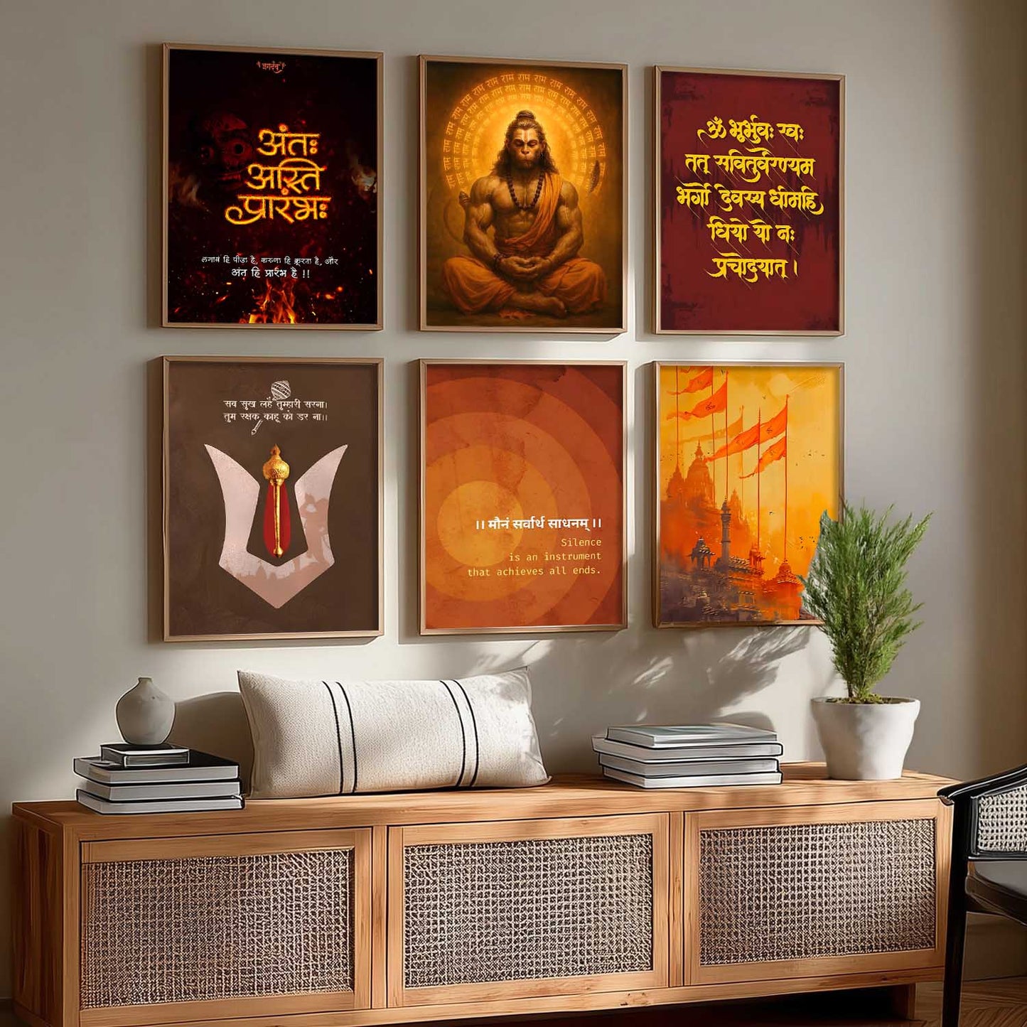 Lord Hanuman, Gayatri Mantra  Hinduism Wall Art Paintings with Frame for Living Room Bedroom