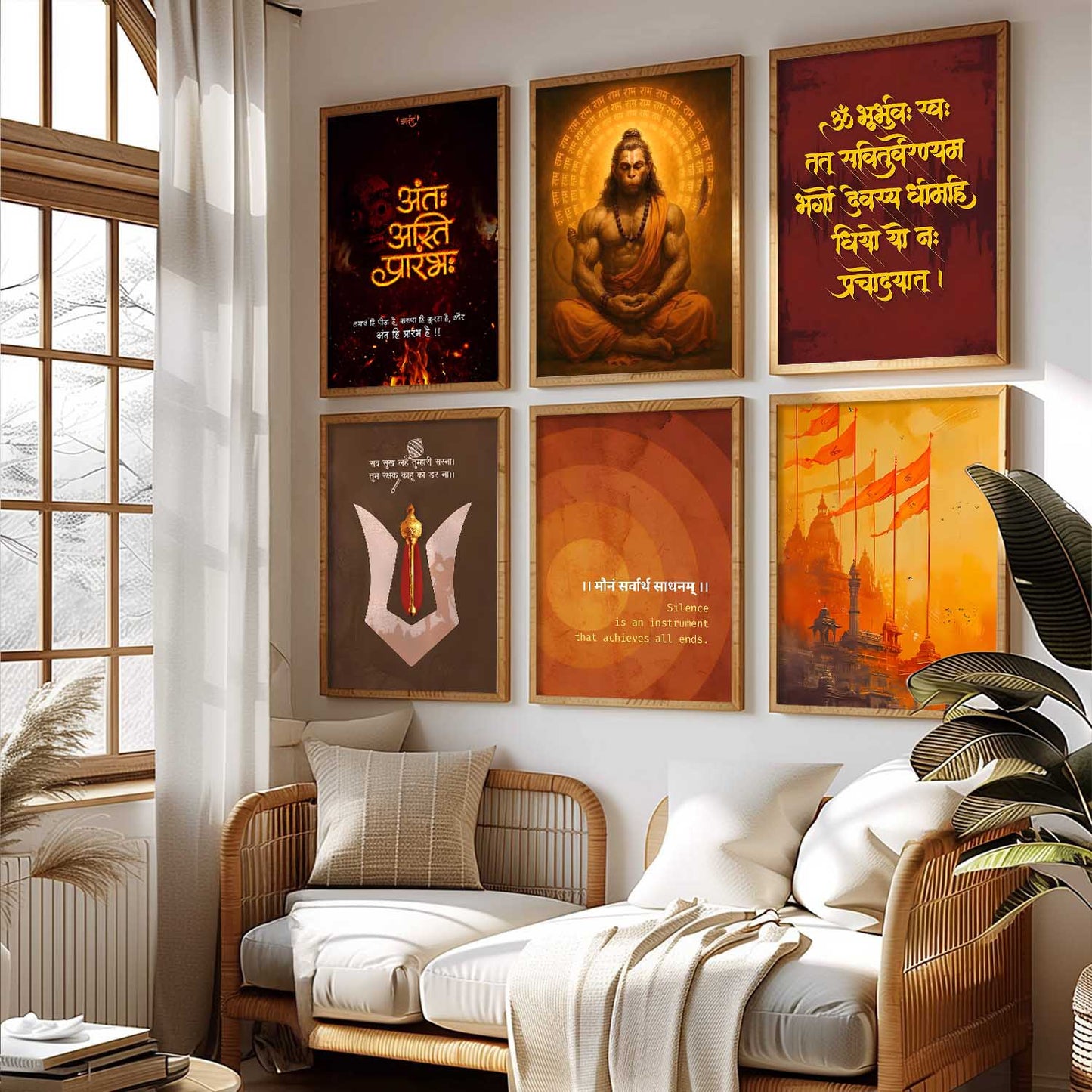 Lord Hanuman, Gayatri Mantra  Hinduism Wall Art Paintings with Frame for Living Room Bedroom