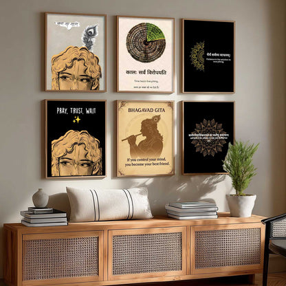 Lord Krishna Hinduism Wall Art Paintings with Frame for Living Room Bedroom