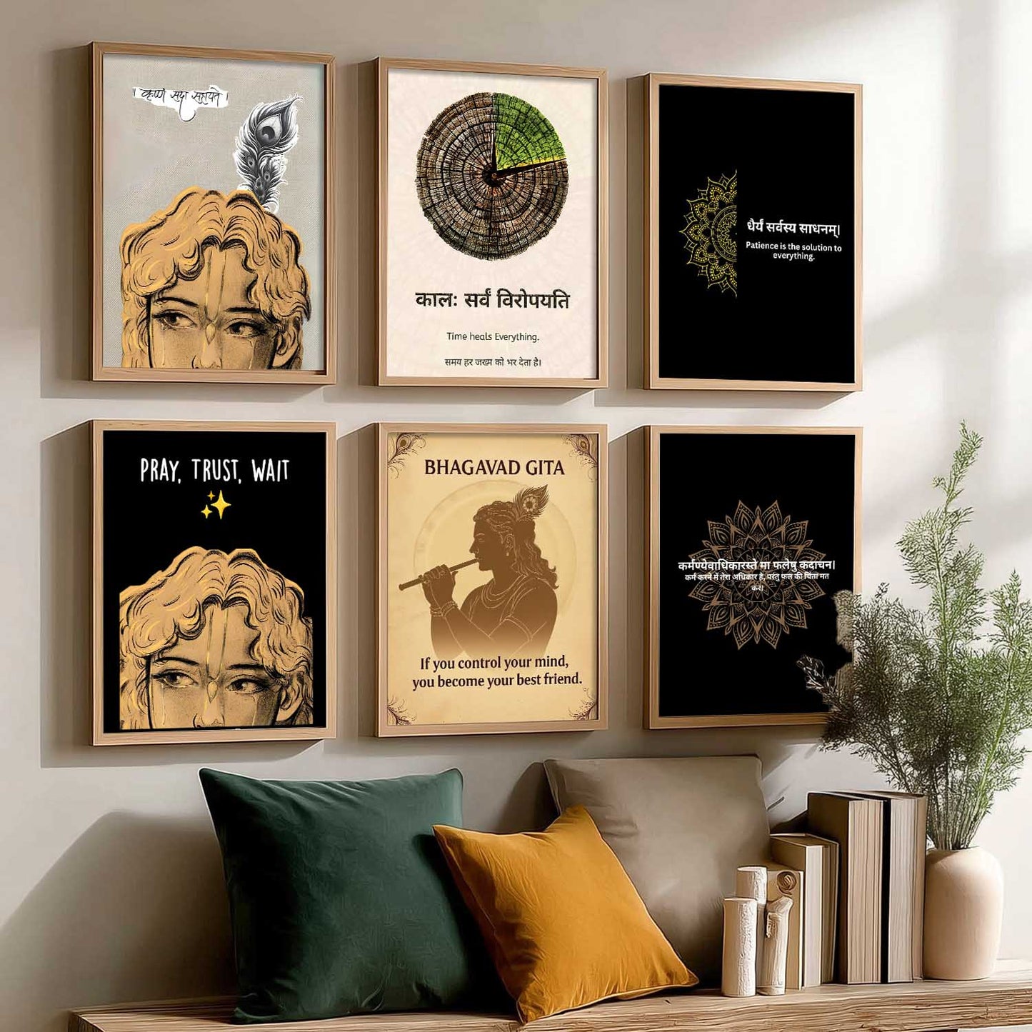 Lord Krishna Hinduism Wall Art Paintings with Frame for Living Room Bedroom