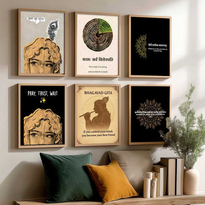 Lord Krishna Hinduism Wall Art Paintings with Frame for Living Room Bedroom