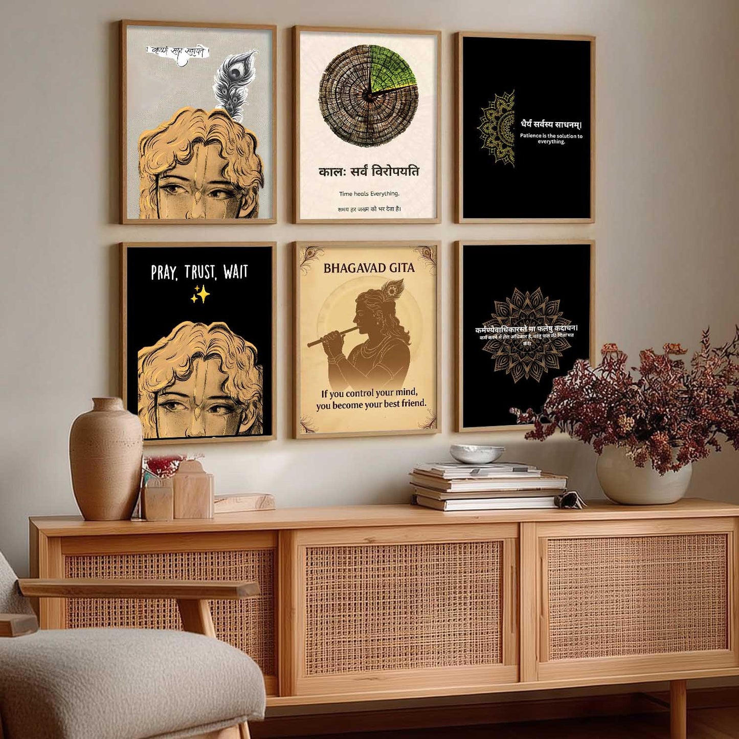 Lord Krishna Hinduism Wall Art Paintings with Frame for Living Room Bedroom