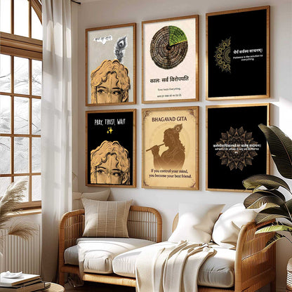 Lord Krishna Hinduism Wall Art Paintings with Frame for Living Room Bedroom