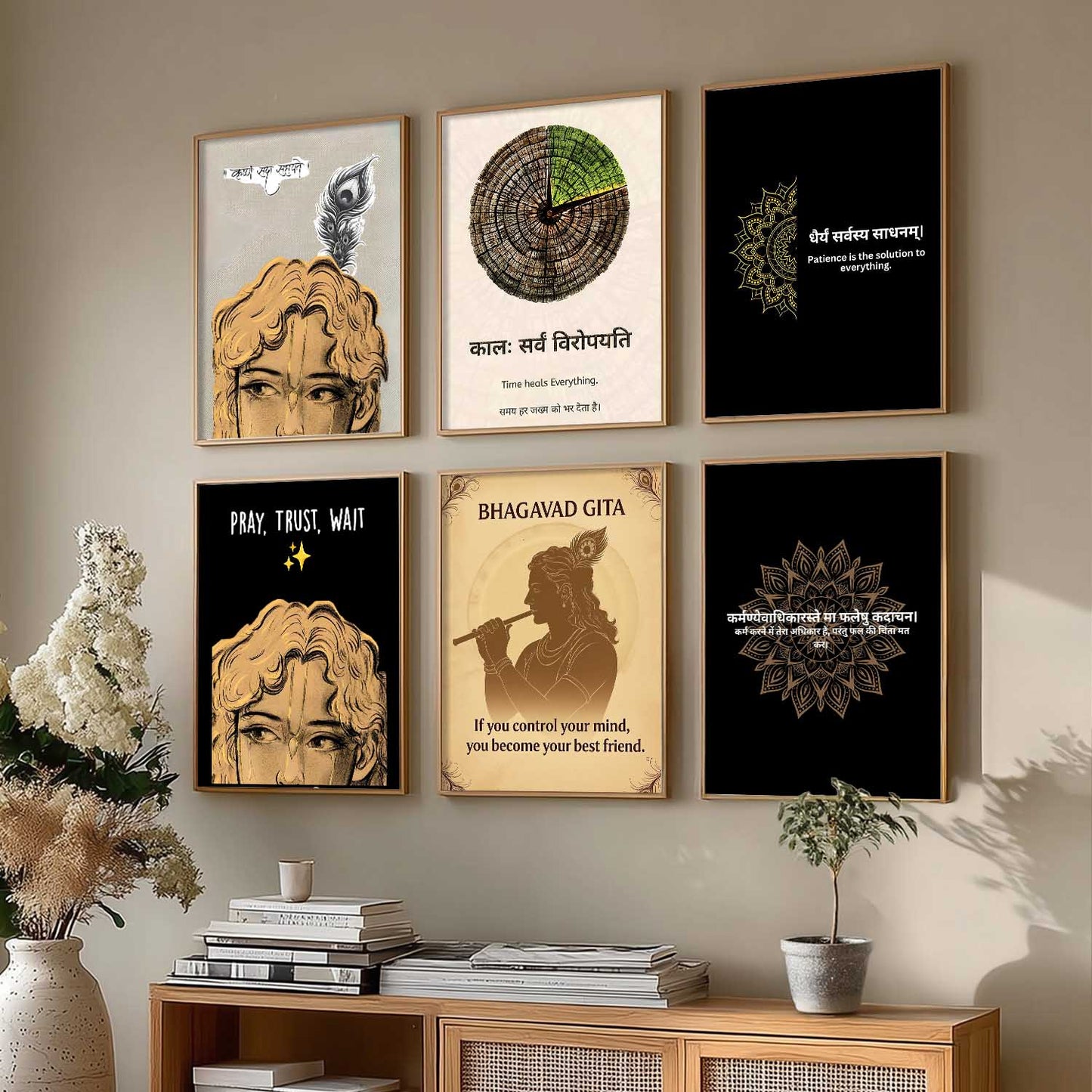 Lord Krishna Hinduism Wall Art Paintings with Frame for Living Room Bedroom