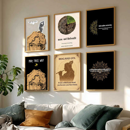 Lord Krishna Hinduism Wall Art Paintings with Frame for Living Room Bedroom