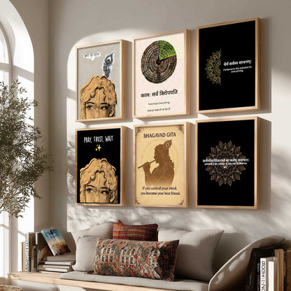 Lord Krishna Hinduism Wall Art Paintings with Frame for Living Room Bedroom