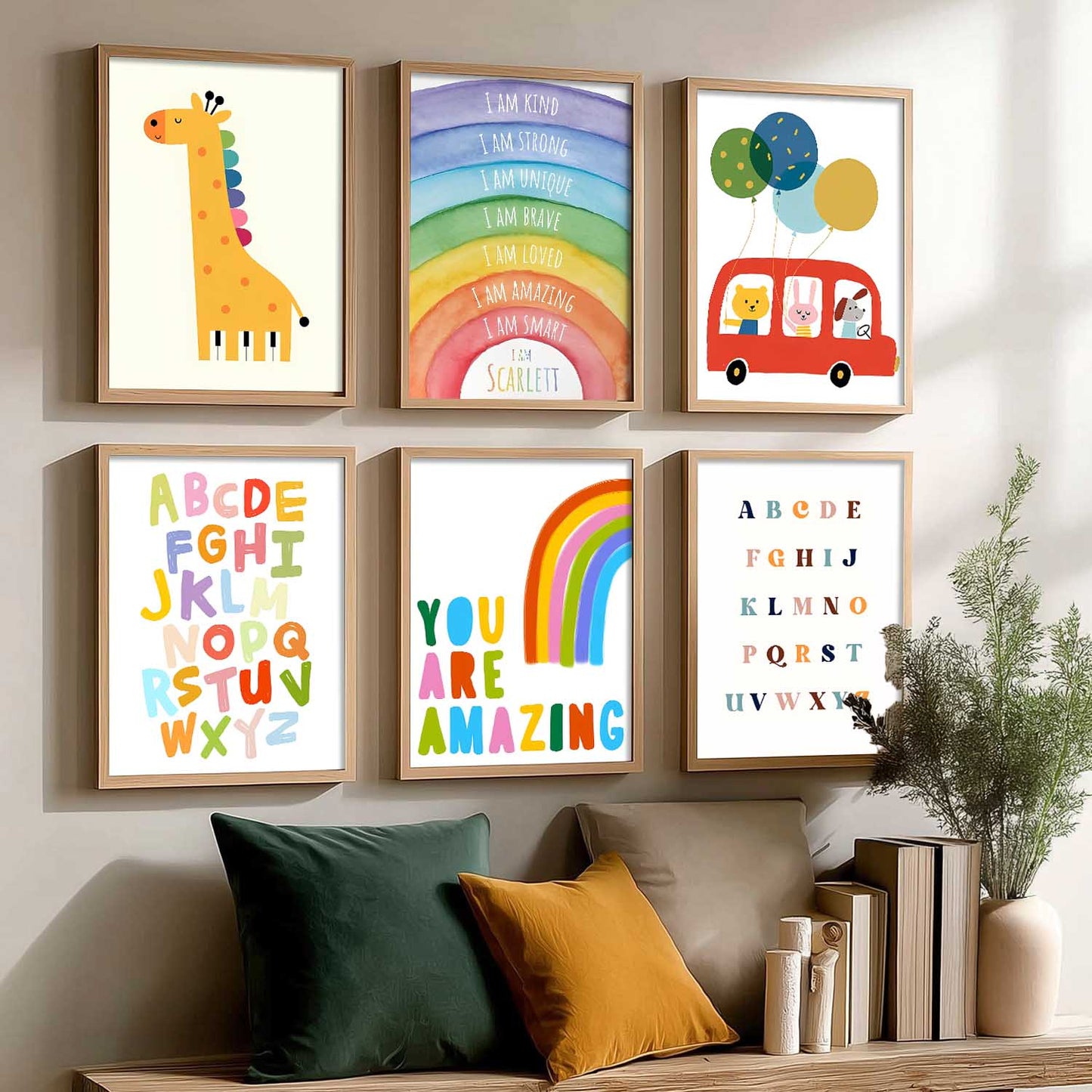 Educational Alphabets Colours Giraffe Wall Art Paintings with Frame for Living Room Bedroom