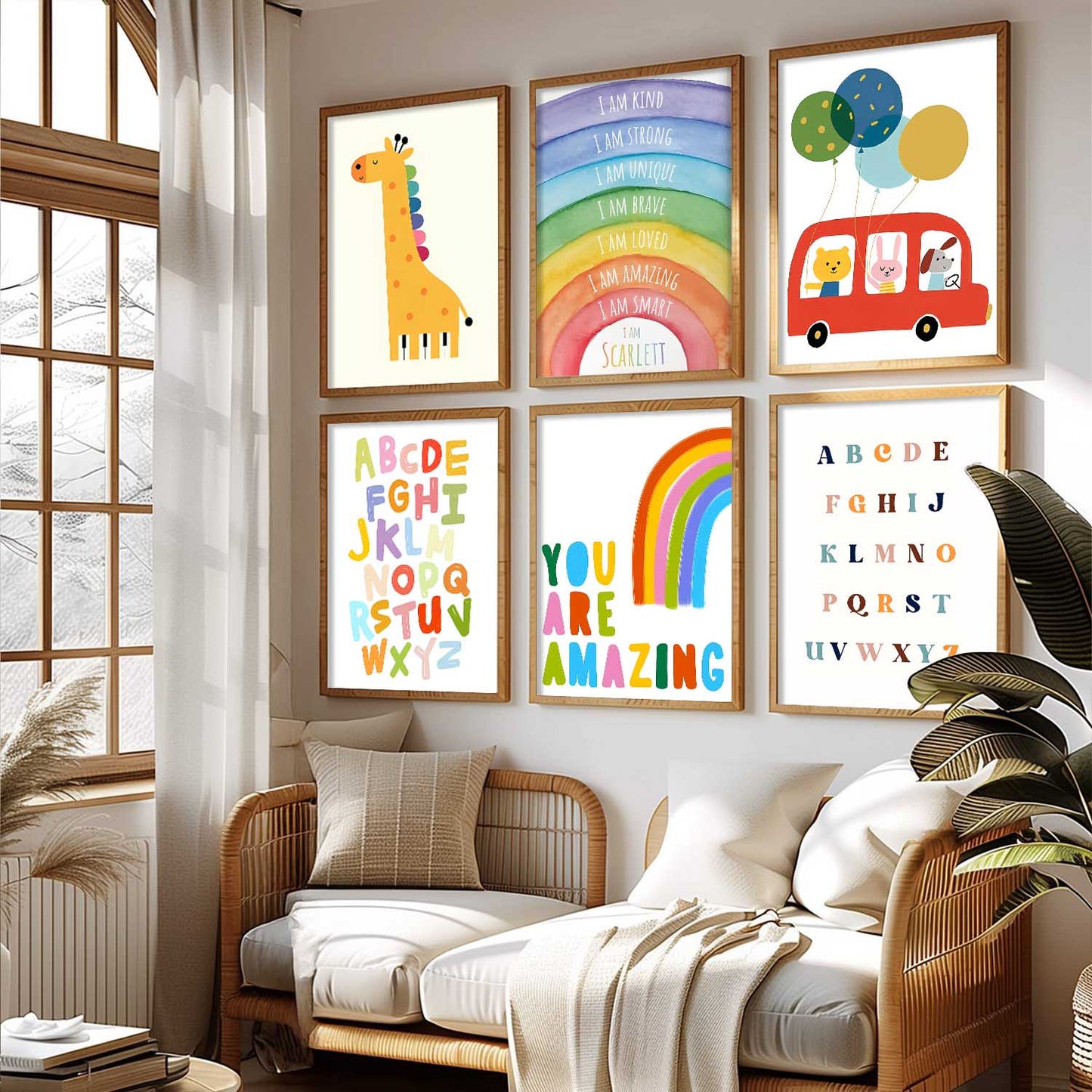 Educational Alphabets Colours Giraffe Wall Art Paintings with Frame for Living Room Bedroom