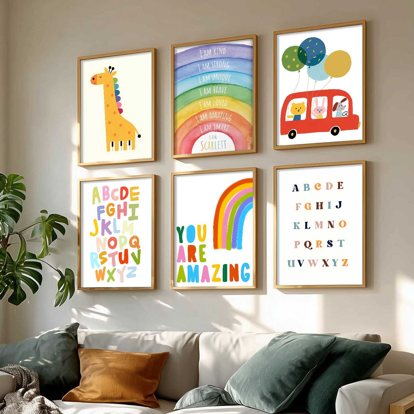 Educational Alphabets Colours Giraffe Wall Art Paintings with Frame for Living Room Bedroom