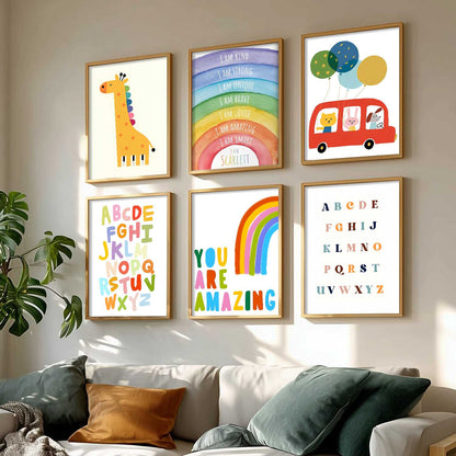 Educational Alphabets Colours Giraffe Wall Art Paintings with Frame for Living Room Bedroom