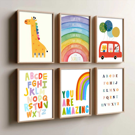 Educational Alphabets Colours Giraffe Wall Art Paintings with Frame for Living Room Bedroom