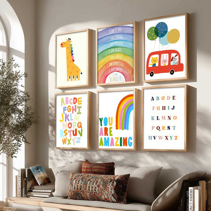 Educational Alphabets Colours Giraffe Wall Art Paintings with Frame for Living Room Bedroom