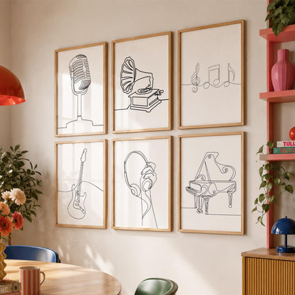 Minimalist Music Line Wall Art Paintings with Frame for Living Room Bedroom