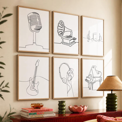 Minimalist Music Line Wall Art Paintings with Frame for Living Room Bedroom