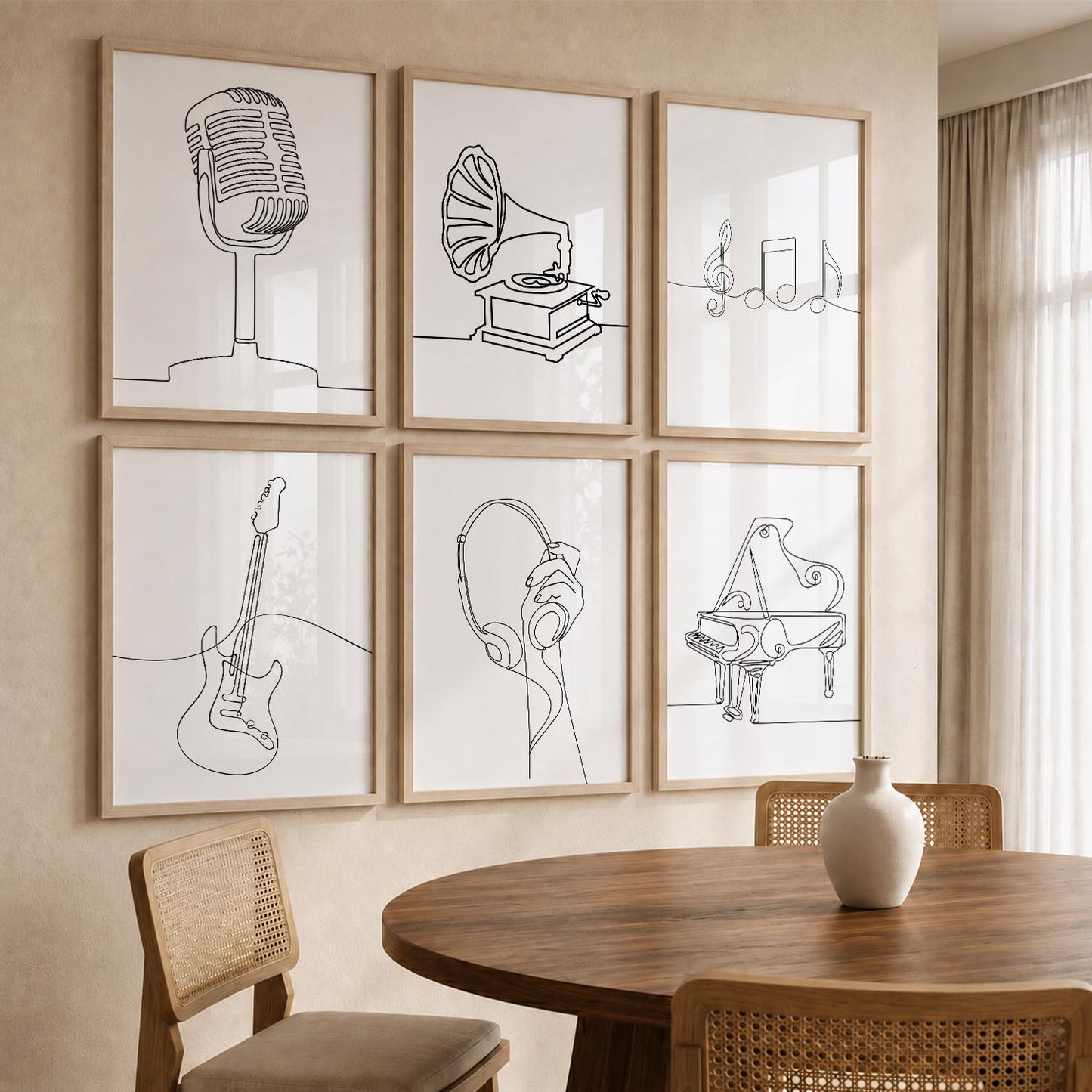 Minimalist Music Line Wall Art Paintings with Frame for Living Room Bedroom