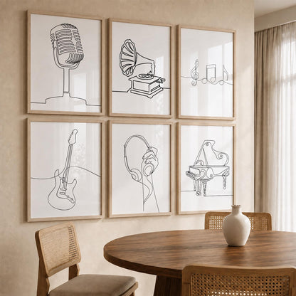Minimalist Music Line Wall Art Paintings with Frame for Living Room Bedroom