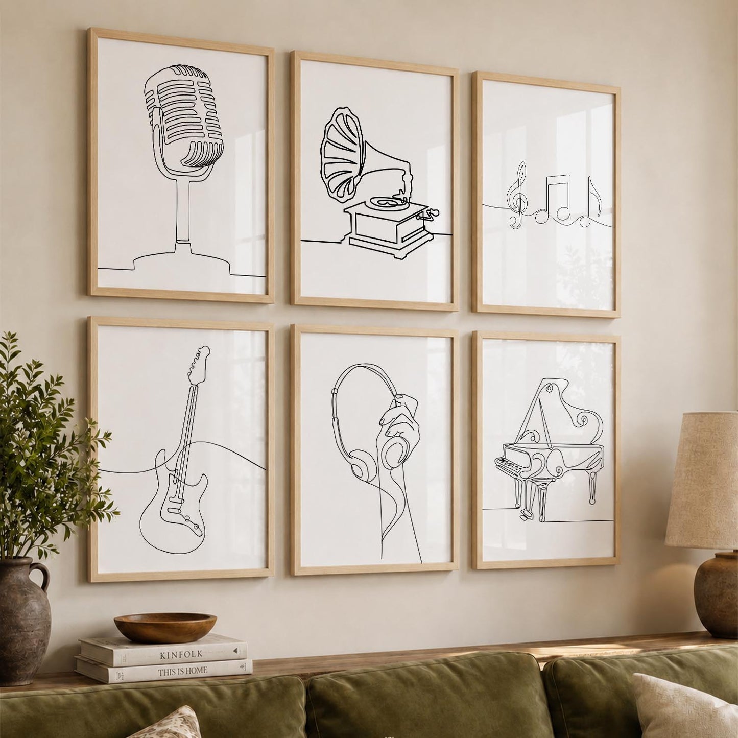 Minimalist Music Line Wall Art Paintings with Frame for Living Room Bedroom