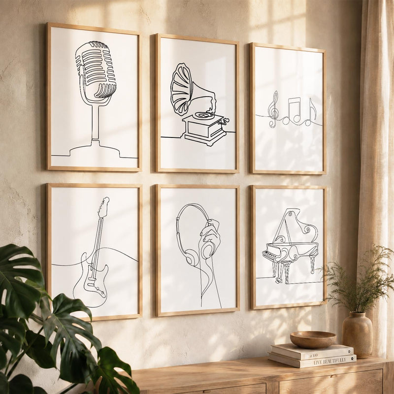 Minimalist Music Line Wall Art Paintings with Frame for Living Room Bedroom