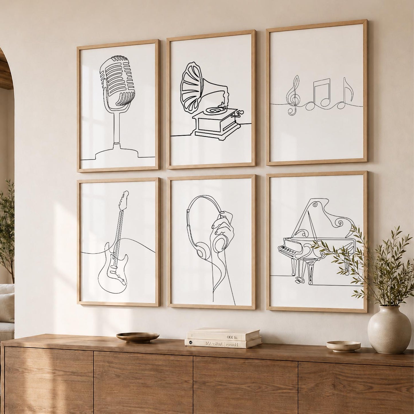 Minimalist Music Line Wall Art Paintings with Frame for Living Room Bedroom