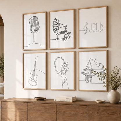 Minimalist Music Line Wall Art Paintings with Frame for Living Room Bedroom
