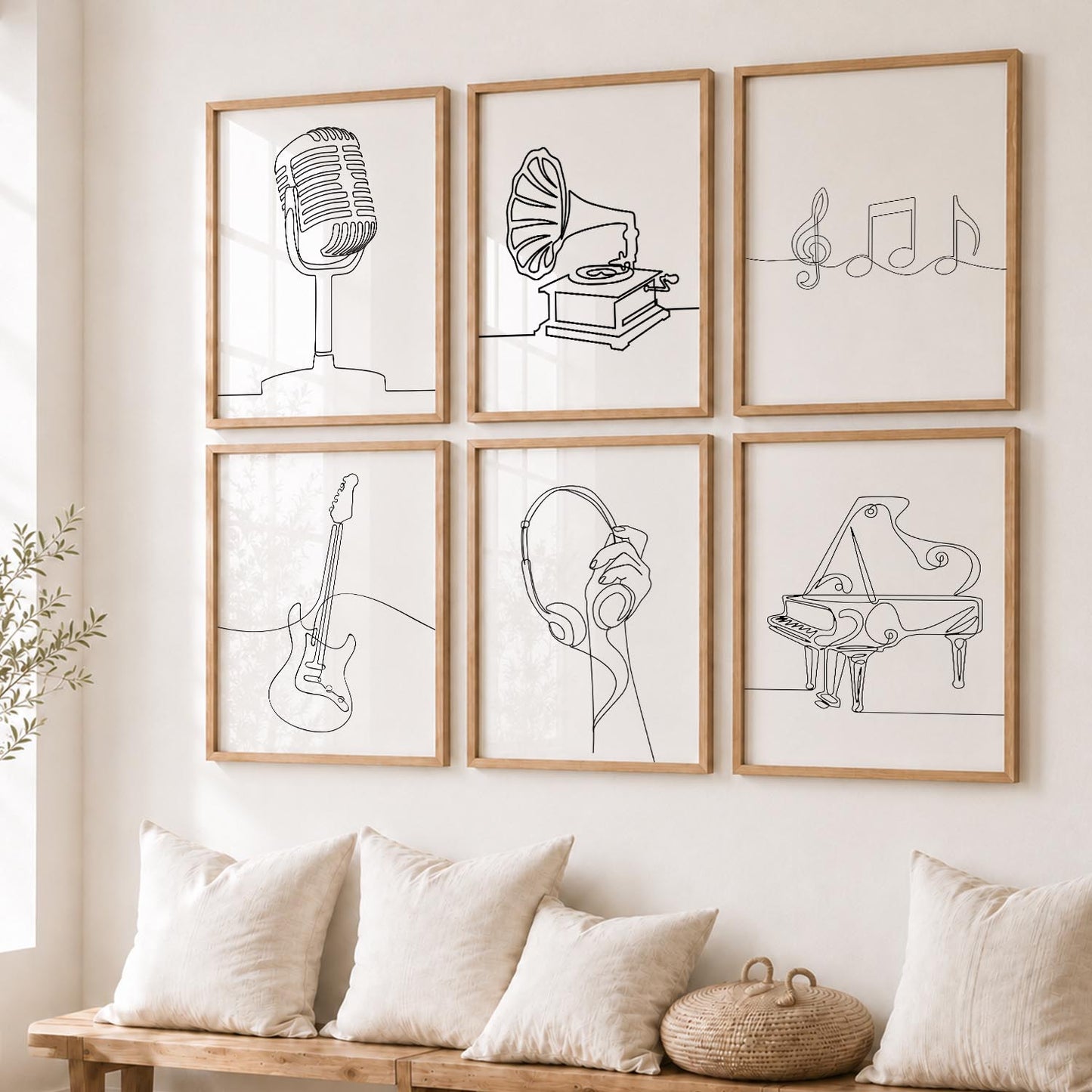 Minimalist Music Line Wall Art Paintings with Frame for Living Room Bedroom