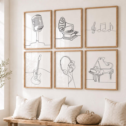 Minimalist Music Line Wall Art Paintings with Frame for Living Room Bedroom