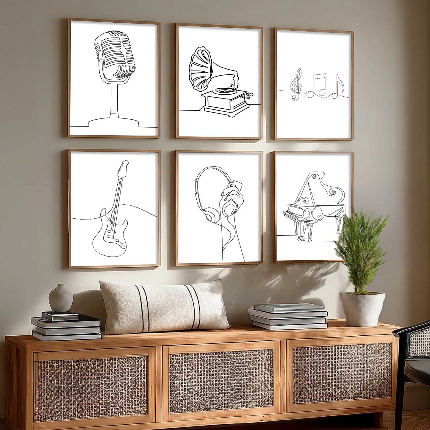 Minimalist Music Line Wall Art Paintings with Frame for Living Room Bedroom