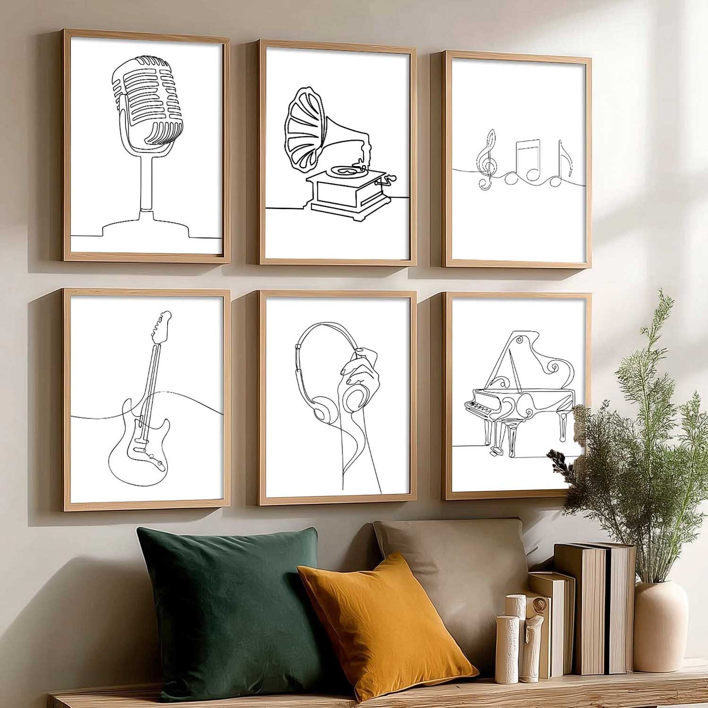 Minimalist Music Line Wall Art Paintings with Frame for Living Room Bedroom