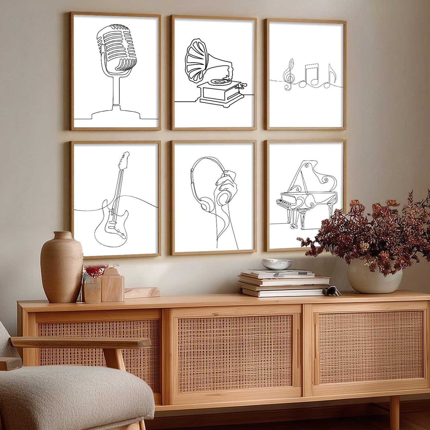 Minimalist Music Line Wall Art Paintings with Frame for Living Room Bedroom