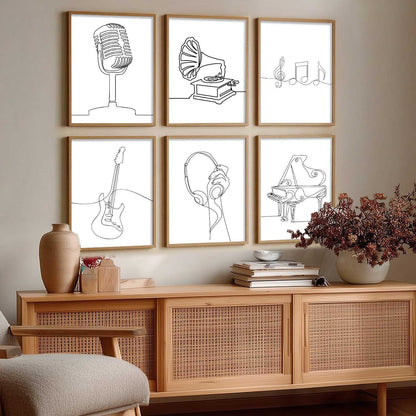Minimalist Music Line Wall Art Paintings with Frame for Living Room Bedroom
