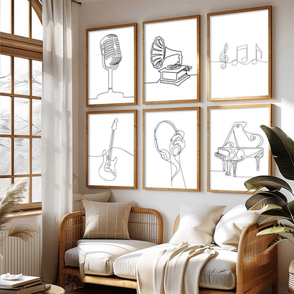 Minimalist Music Line Wall Art Paintings with Frame for Living Room Bedroom