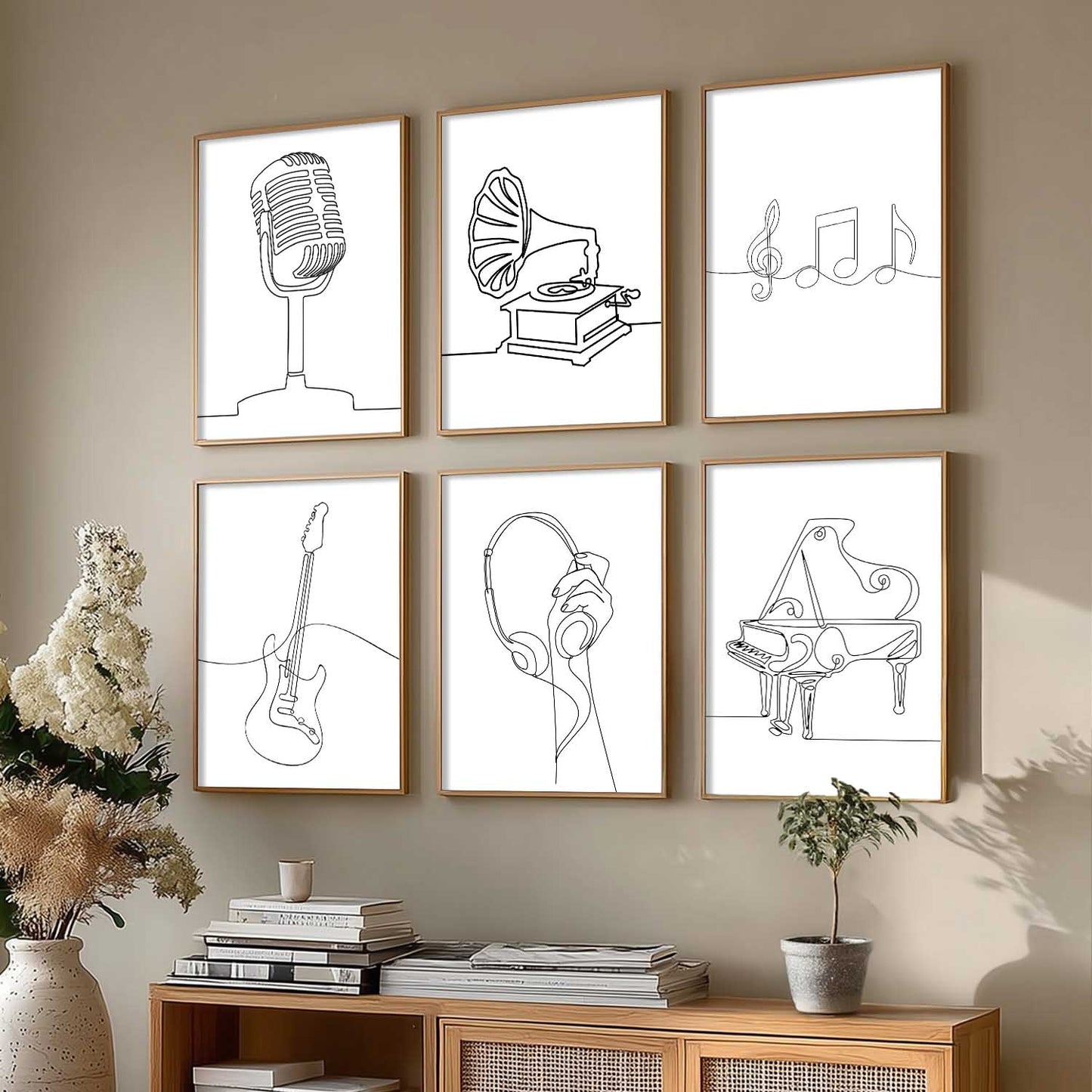 Minimalist Music Line Wall Art Paintings with Frame for Living Room Bedroom