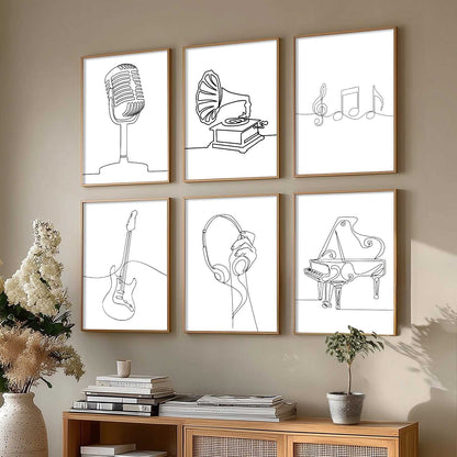 Minimalist Music Line Wall Art Paintings with Frame for Living Room Bedroom
