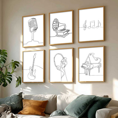 Minimalist Music Line Wall Art Paintings with Frame for Living Room Bedroom