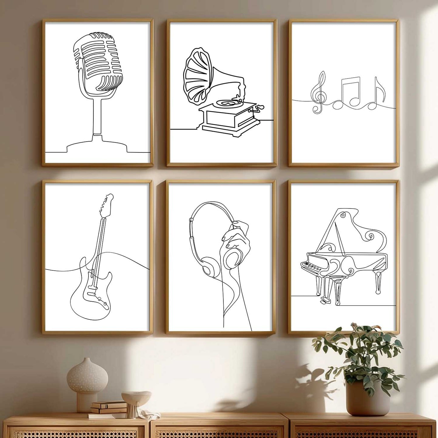 Minimalist Music Line Wall Art Paintings with Frame for Living Room Bedroom