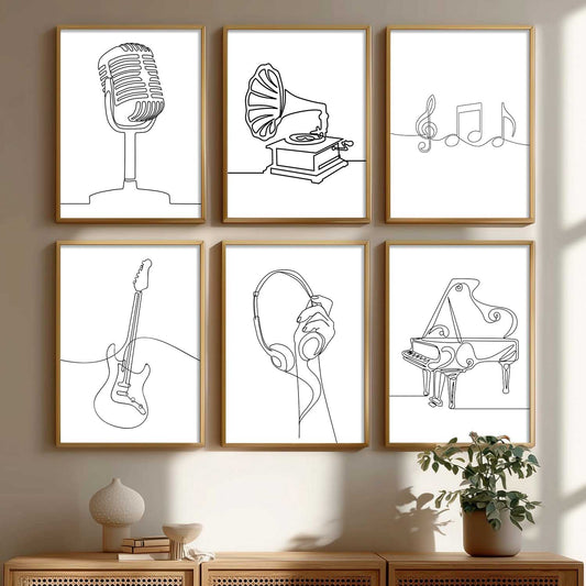 Minimalist Music Line Wall Art Paintings with Frame for Living Room Bedroom