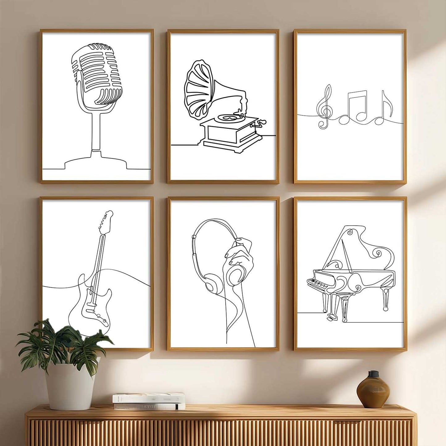 Minimalist Music Line Wall Art Paintings with Frame for Living Room Bedroom