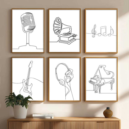 Minimalist Music Line Wall Art Paintings with Frame for Living Room Bedroom