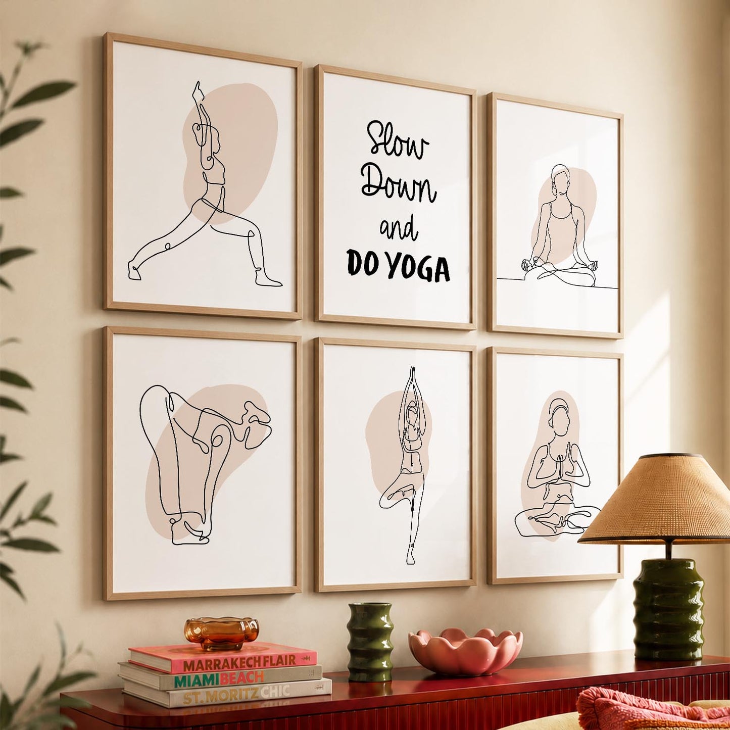 Minimalist Yoga Pose Line Wall Art Paintings with Frame for Living Room Bedroom