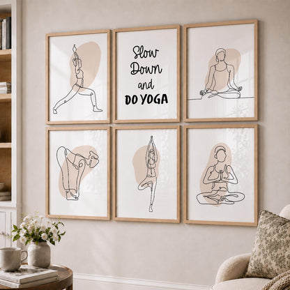 Minimalist Yoga Pose Line Wall Art Paintings with Frame for Living Room Bedroom