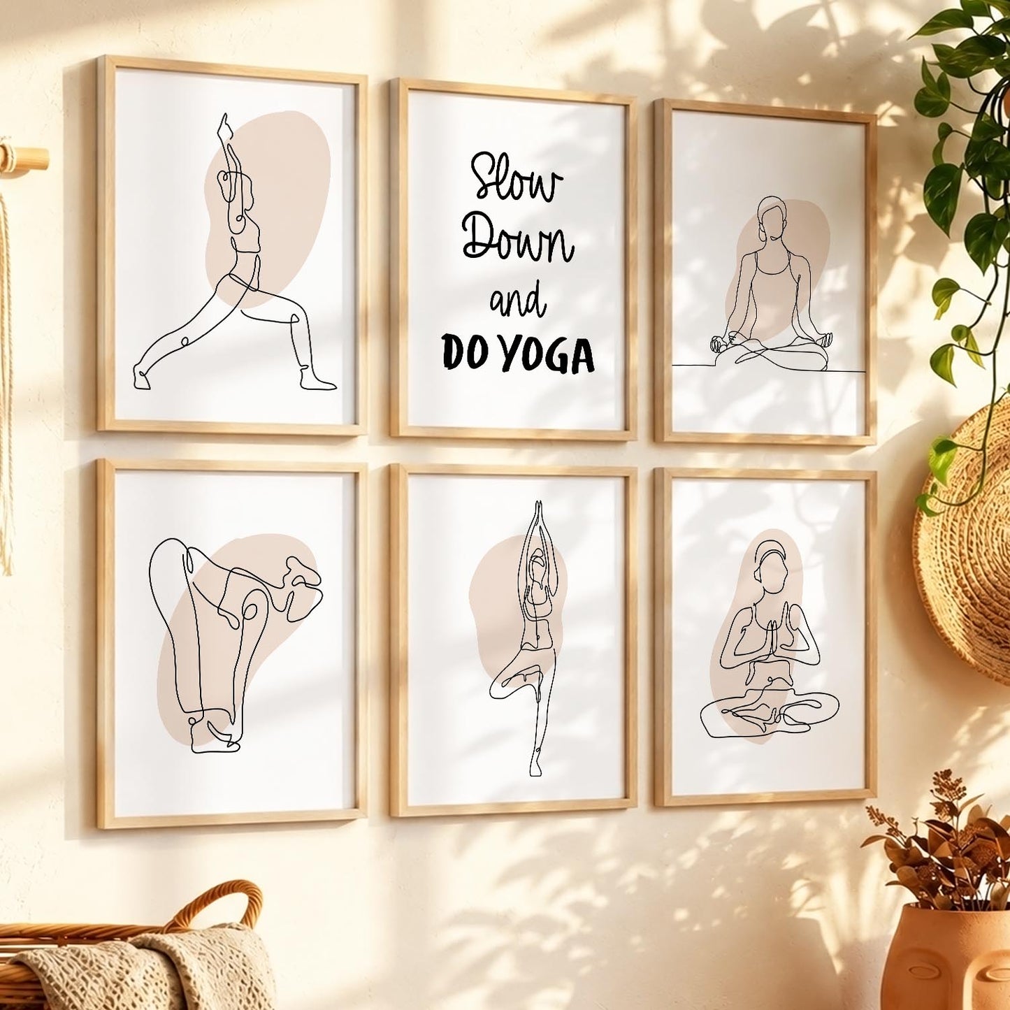 Minimalist Yoga Pose Line Wall Art Paintings with Frame for Living Room Bedroom